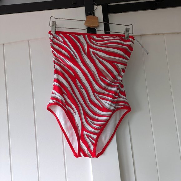 🌸 Michael Kors Bandeau One Piece Swimsuit Zebra Spine w/ Underwire NWT SIZE 10 - Picture 1 of 16